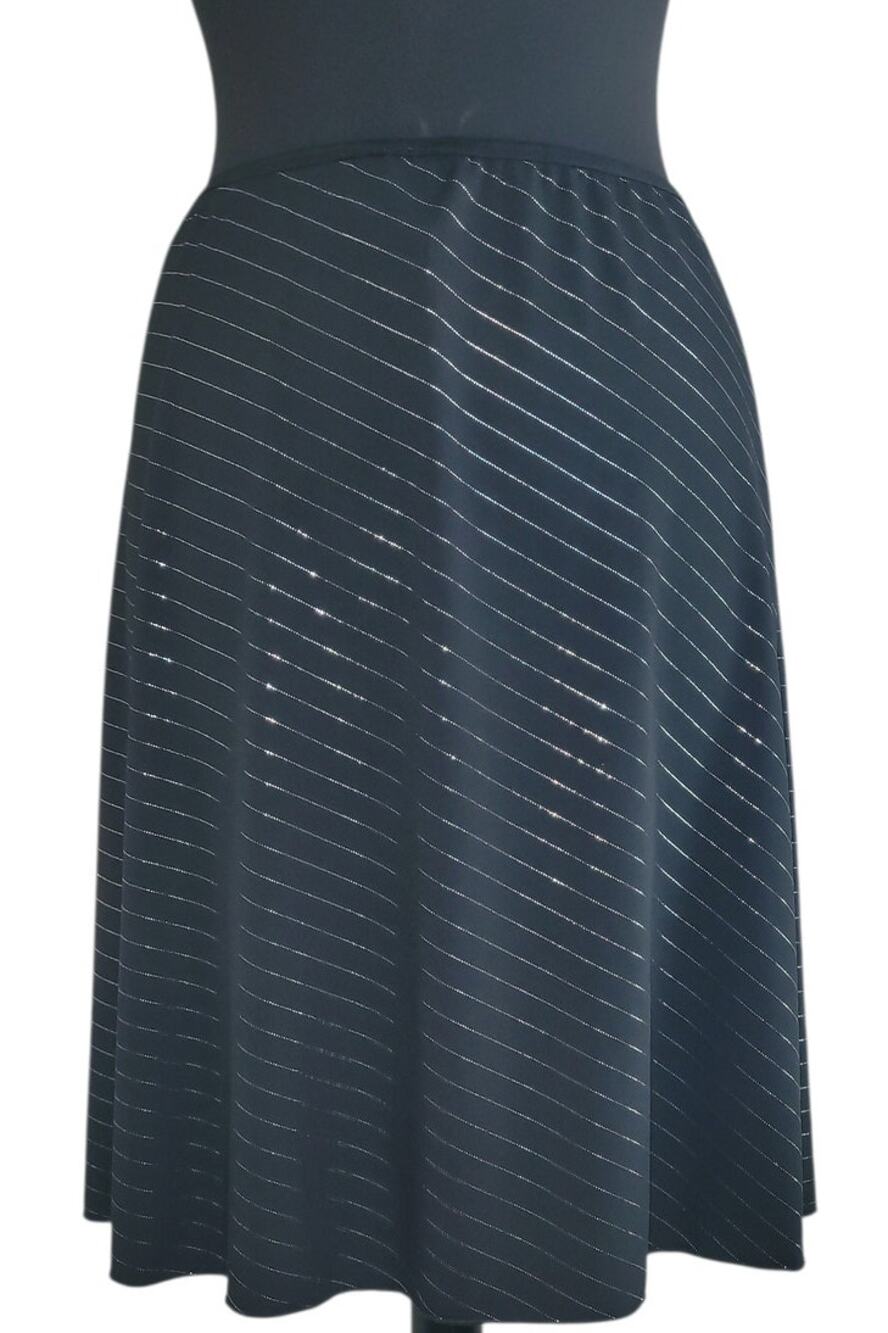 Vintage 90s Black Metallic Stripe Midi Skirt USA Goth Grunge Y2K Retro